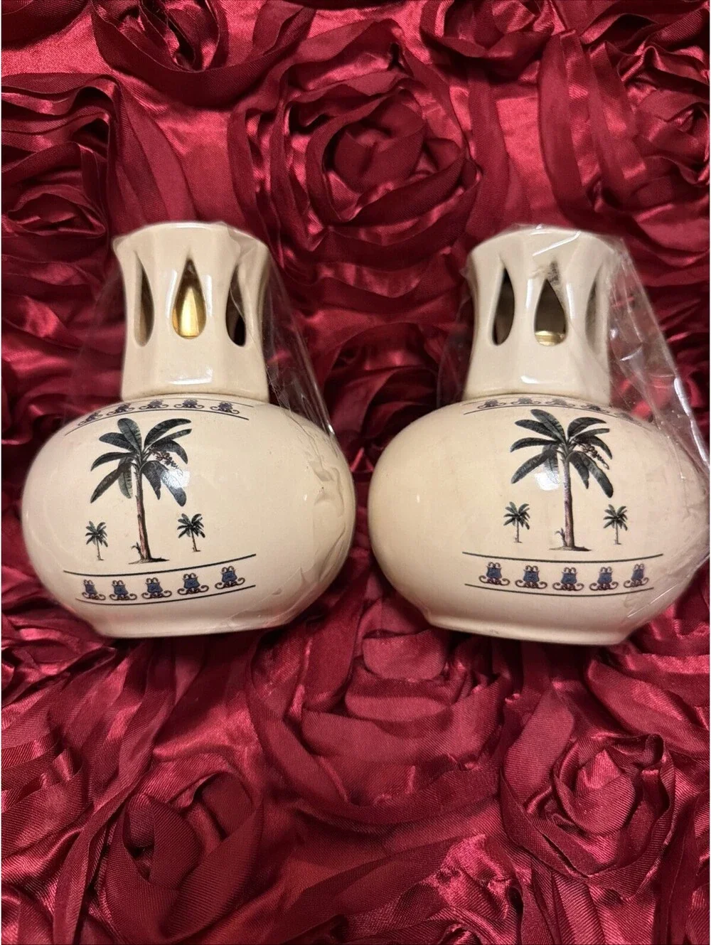 Pair of Vintage Lamps Berger-Style Ceramic Catalytic Fragrance Lamps W/2 New Wic